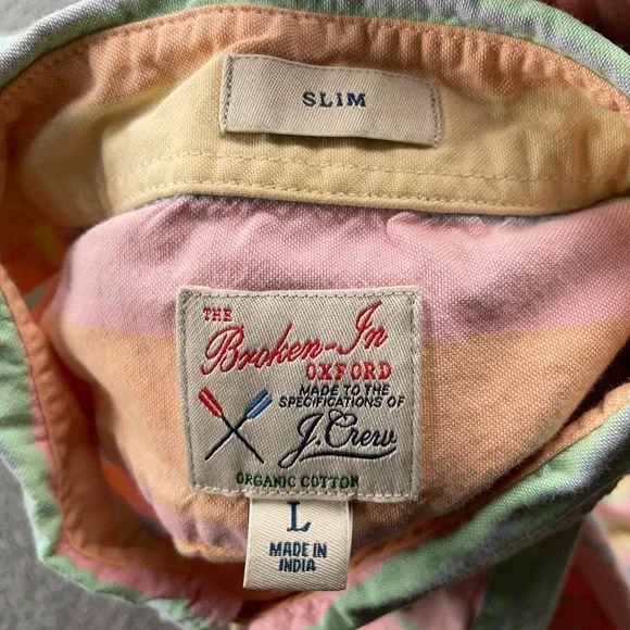J Crew Shirt Mens Large Colorful Fun Striped Oxford Button Down Slim Fit - Picture 8 of 10